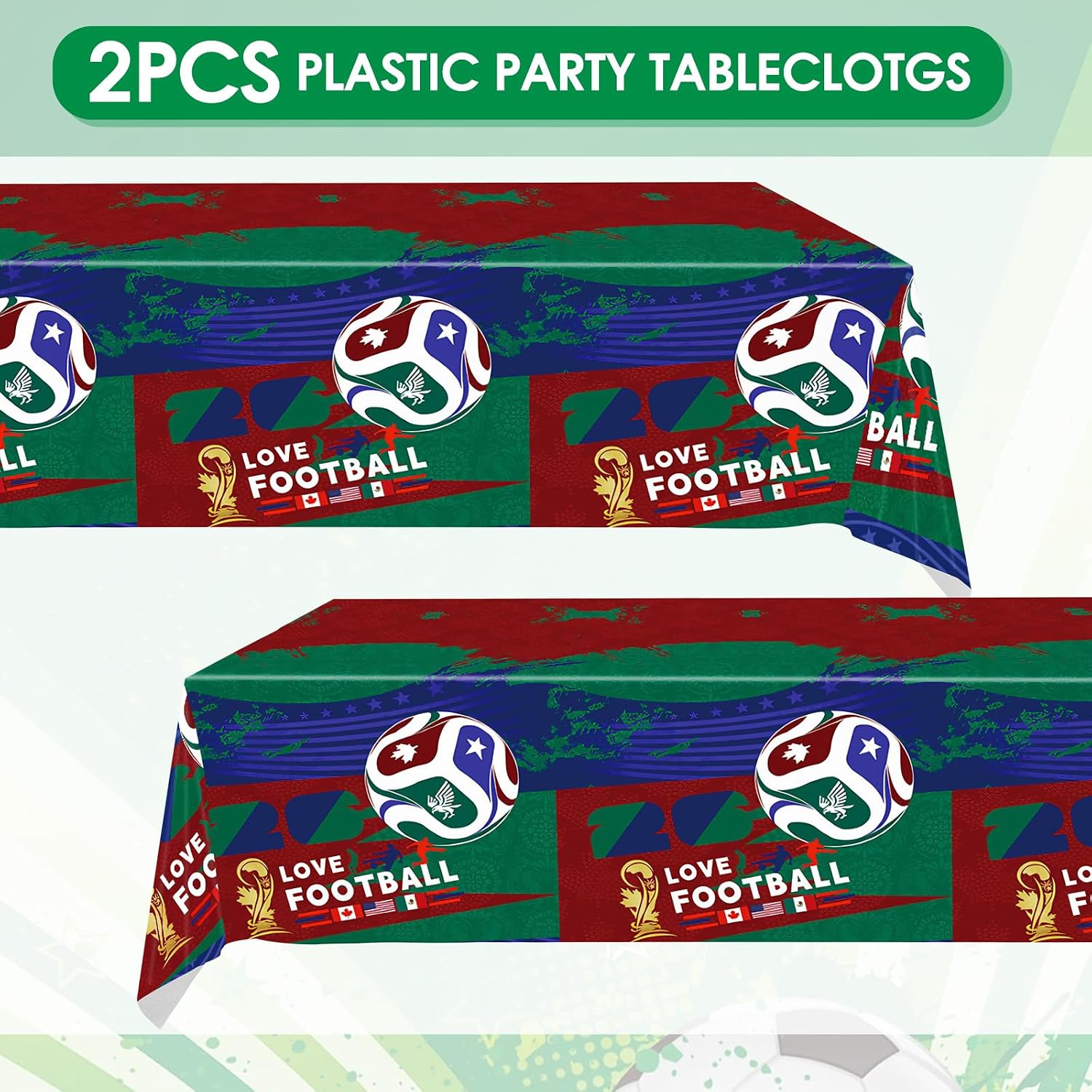 2Pcs World Football Match Cup Celebration Tablecloth 54 x 108 Inch Disposable Plastic Tablecloth Soccer Party Supplies 2026 Soccer Festival Table Cover丨World Tournament Cup Party Football Event image 2