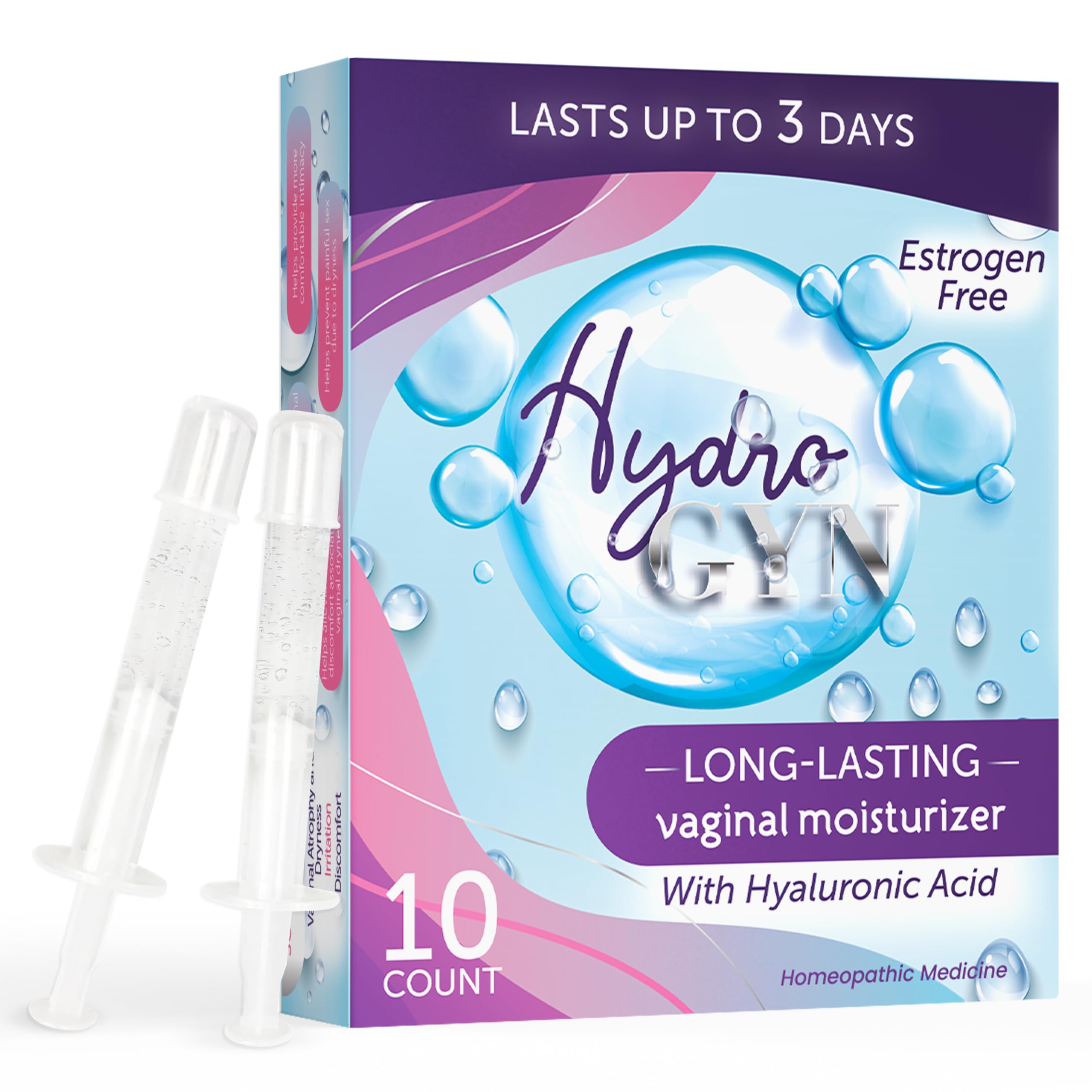 Hydro GYN Vaginal Moisturizer | Long Lasting for Vaginal Dryness & Irritation | Hyaluronic Acid & Vitamin E | Feminine Care Hormone Free | Pre and Post Menopausal I 10 Count
