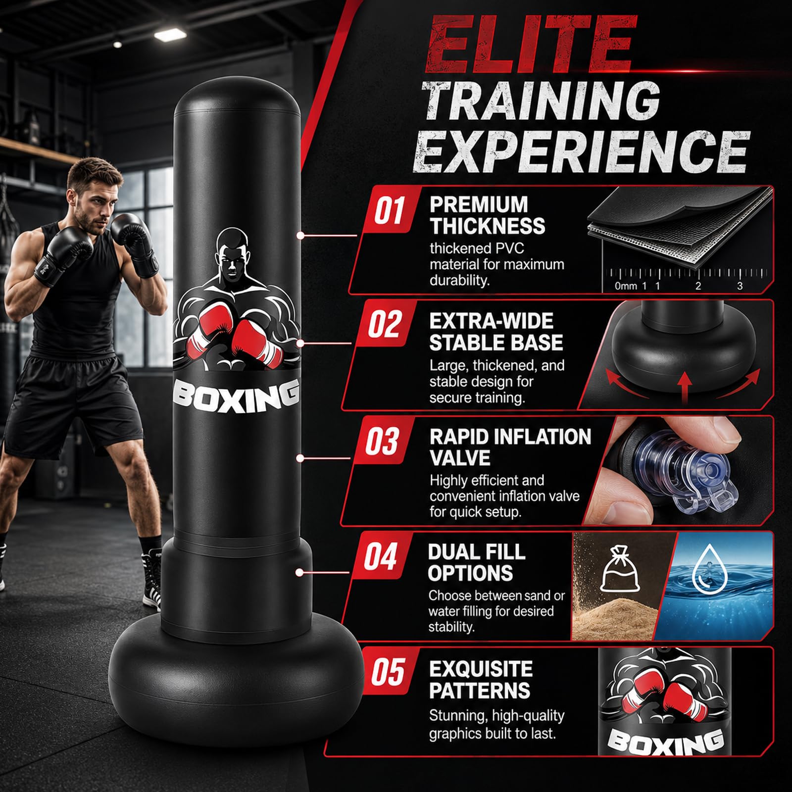 Boxsack Erwachsene Aufblasbarer Standboxsack Punching Bag mit Pumpe