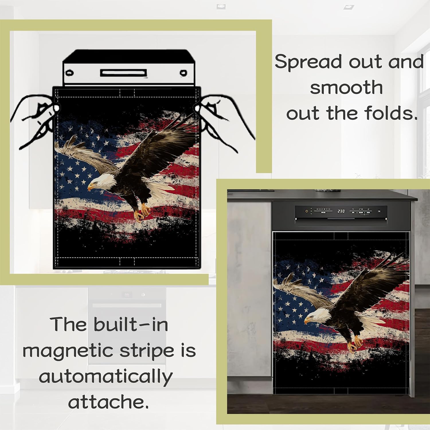 Flag Eagle Dishwasher Magnet Cover, 4th of July Magnetic Dishwasher Covers Kitchen Decoration Dish Washer Covers Refrigerator Sticker Fridge Panel Decal, 23x26 in image 5