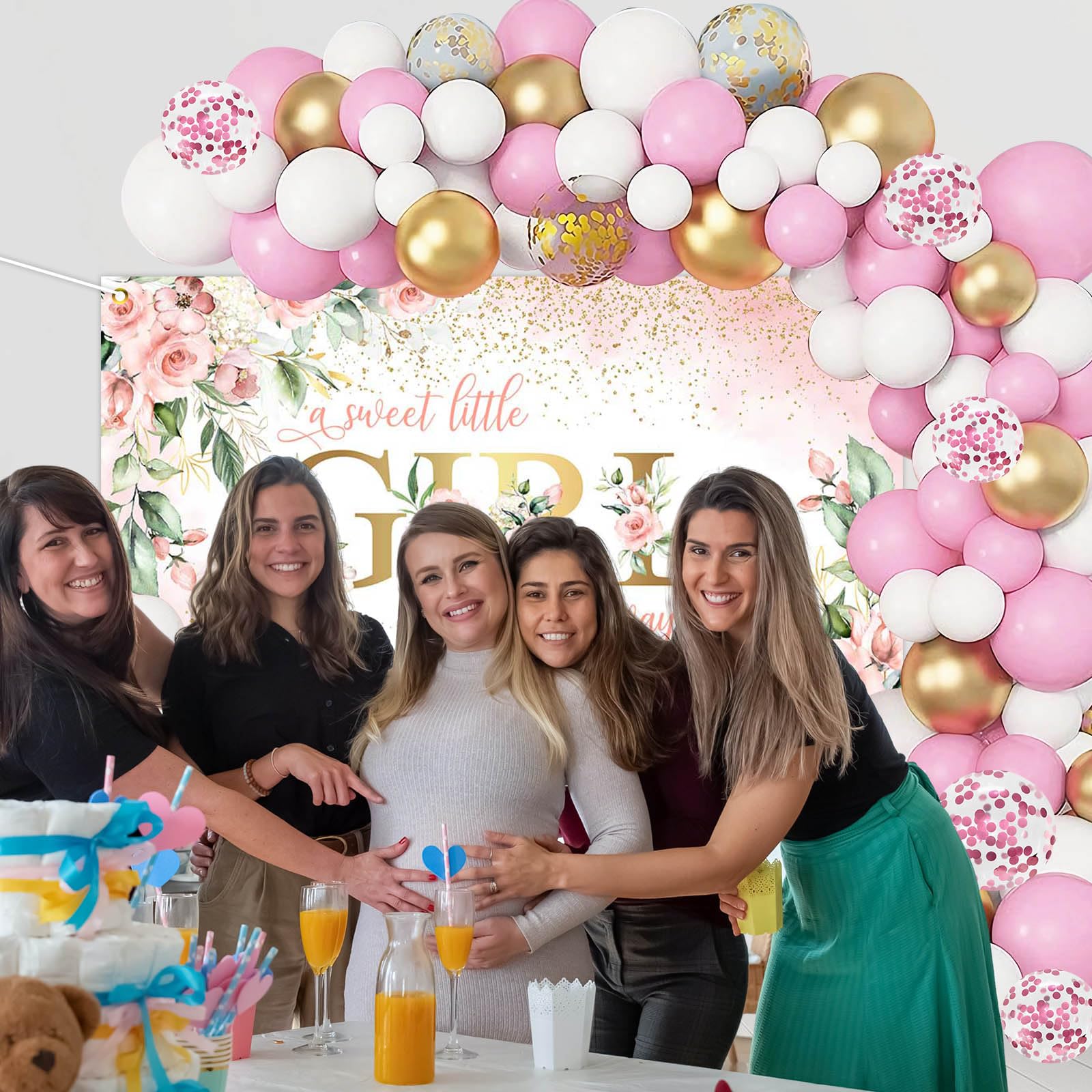 Avezano Babyparty-Hintergrund Für Mädchen – Rosa Blumenmuster, 180x100 Cm, Mit Aufhängeschnur, Für Fotohintergrund & Deko