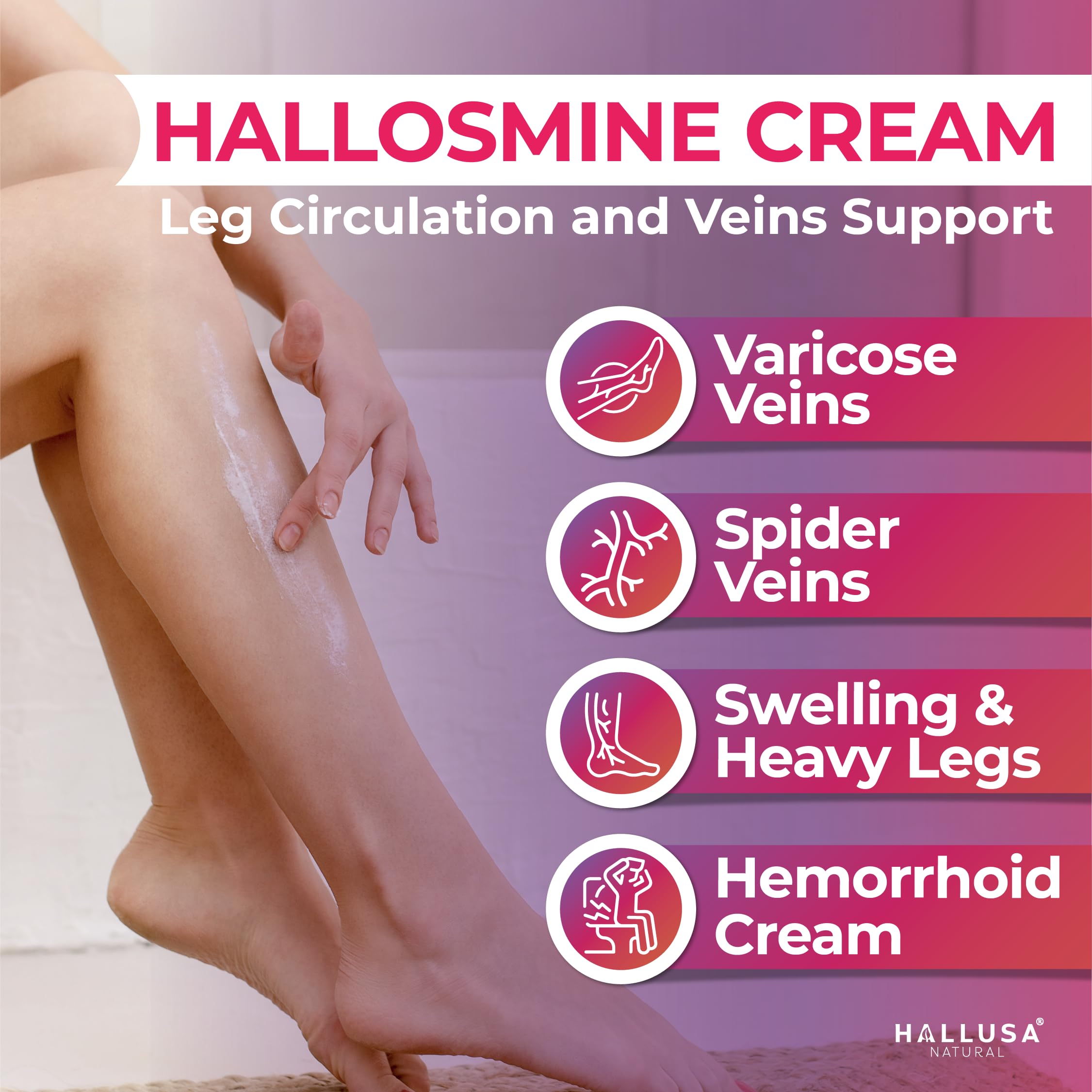 Hallusa Natural Hallosmine Leg Cream with Diosmin, Hesperidin & Menthol