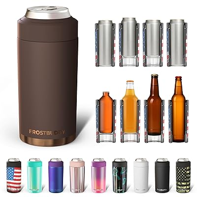 Frost Buddy Universal Can Cooler - Fits all - Stainless Steel Can Cooler for 12 oz & 16 oz Regular or Slim Cans & Bottles - Stainless Steel (Espresso)