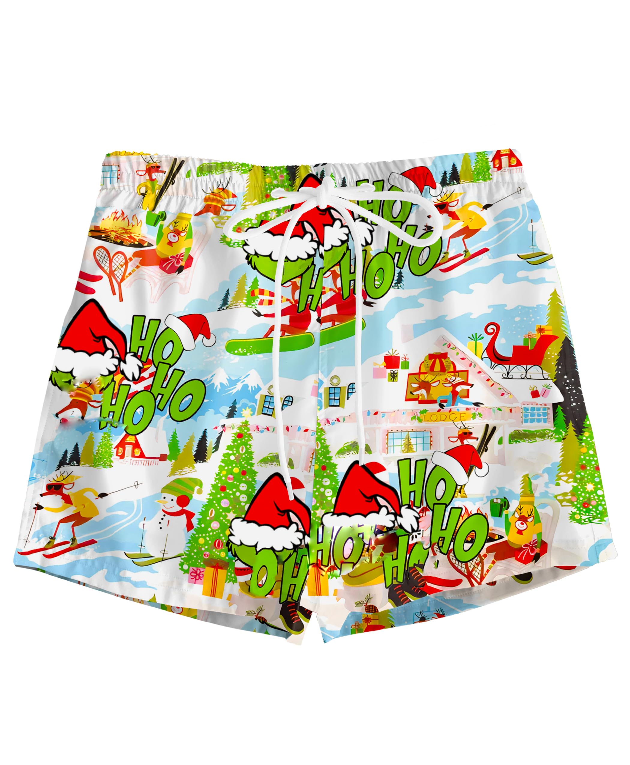 AOBUTE Kid's Christmas Boxers Xmas Print Swim Trunks Drawstring Novelty Lounge Shorts 5-14 Years