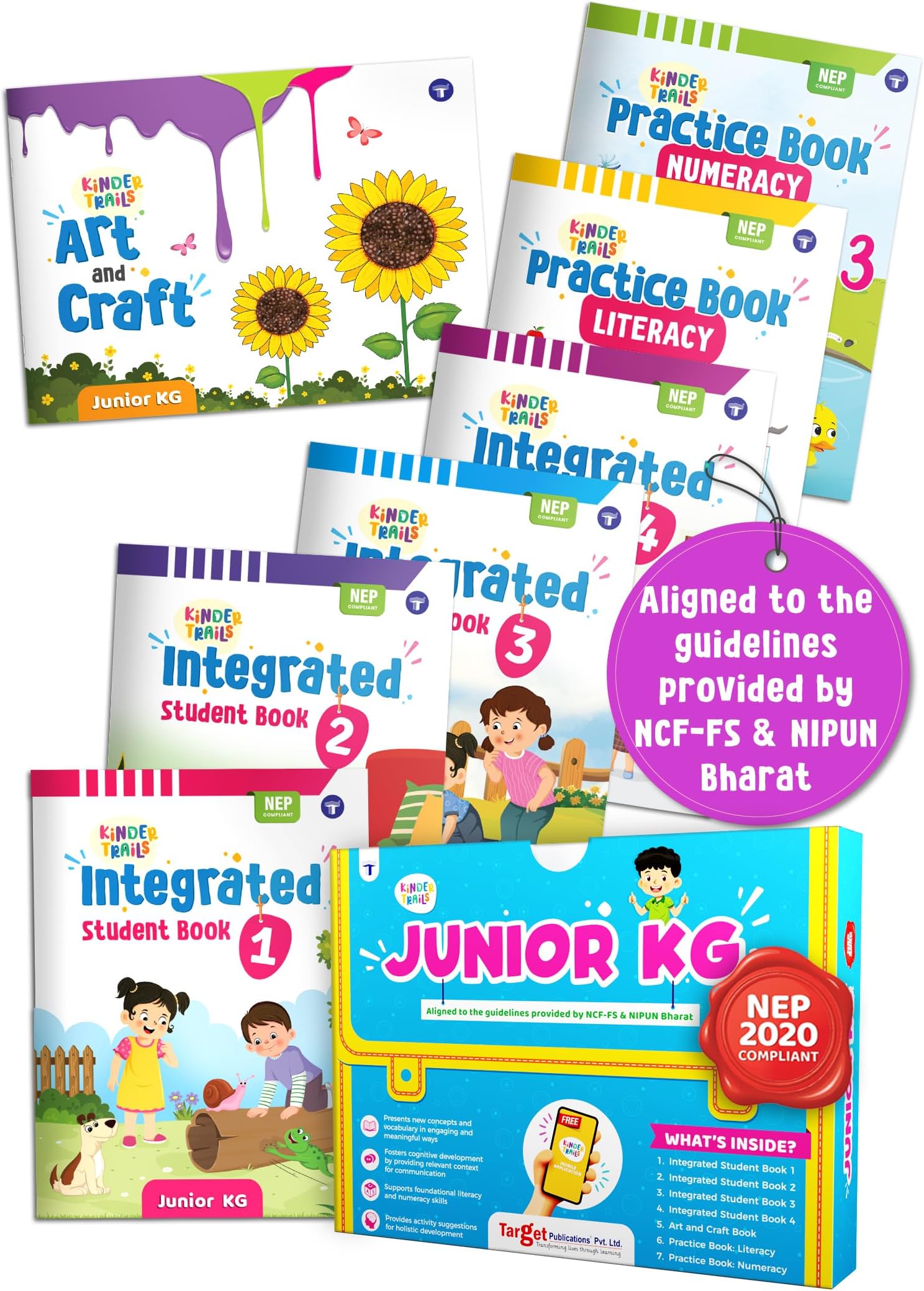 Pre-Primary/Kindergarten Junior Kit for Kids 4+ years | Pre-school Books - Integrated, Art & Craft, Literacy & Numeracy Practice Books | Free Kinder Trails App | NEP 2020 Compliant | Set of 7 Books