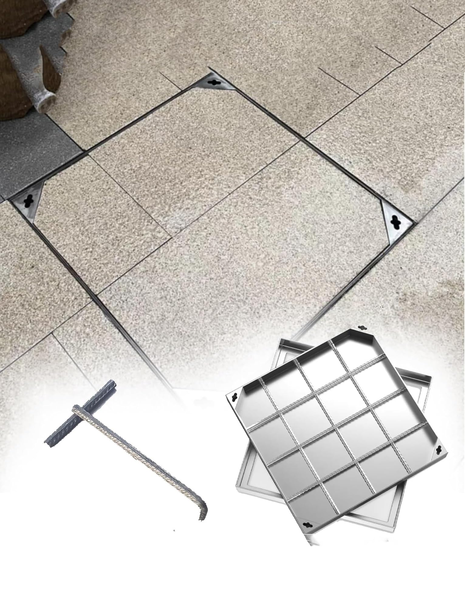 GJMSSMY 304 Stainless Steel Square Manhole Cover with Handle Durable t Lid for Sewage Basin & Septic Tank 25.6 x 33.5 in (65 x 85 cm) for Driveways