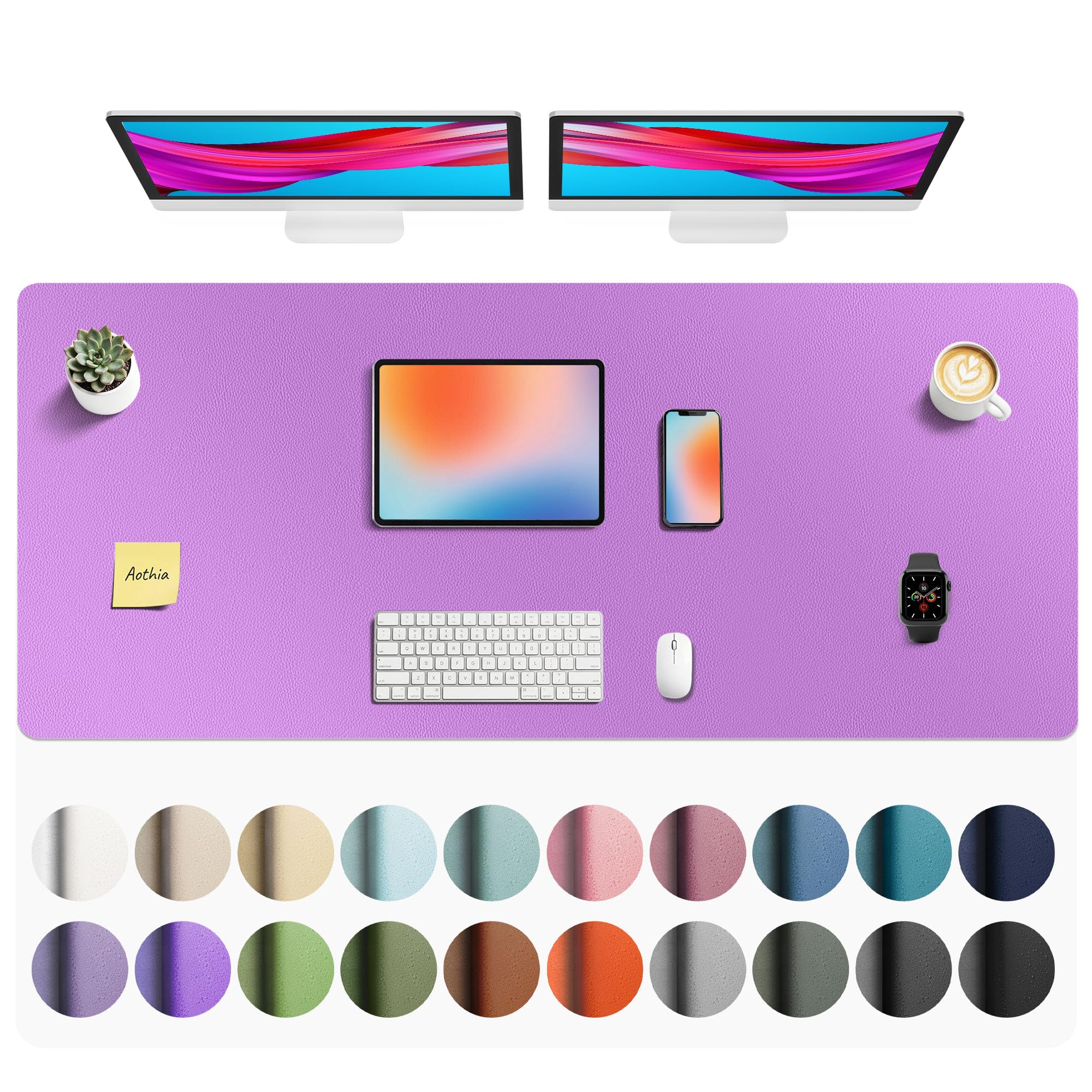 Aothia Faux Leather Desk Mat Large Waterproof Writing Surface for Office & Home, Iris Violet 55" x 24" | Smooth PU Leather Desk Protector - main product image