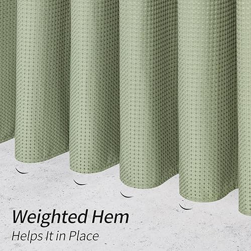 Miniatura 5 de MitoVilla Cortina de ducha de tela de gofre verde salvia, cortinas de ducha de tela pesada para decoración moderna de baño de hotel, impermeable y
