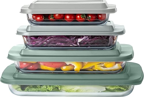 Miniatura 8 de COOK WITH COLOR - Juego de 8 piezas de refractarios profundos de vidrio con tapas de plástico, para hornear y almacenar alimentos, aptos