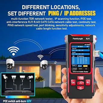 Network Cable Tester Ethernet LAN Tester for lP Scan CAT5/ RJ45/POE/PING