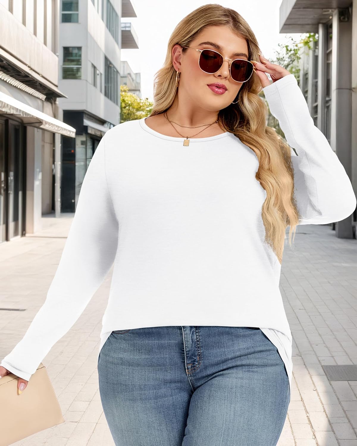 Womens Plus Size Tops Basic Long Sleeve Shirts Crew Neck T Shirt Fall Outfits Loose Fit Casual Blouses - Image 6