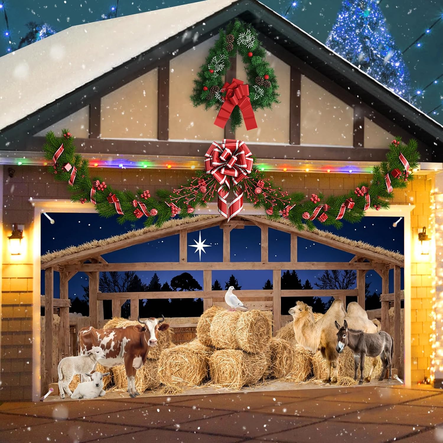 ROCKY&CHAO Christmas Nativity Decorations, 7x16ft Garage Door Cover Banner for Holiday Party