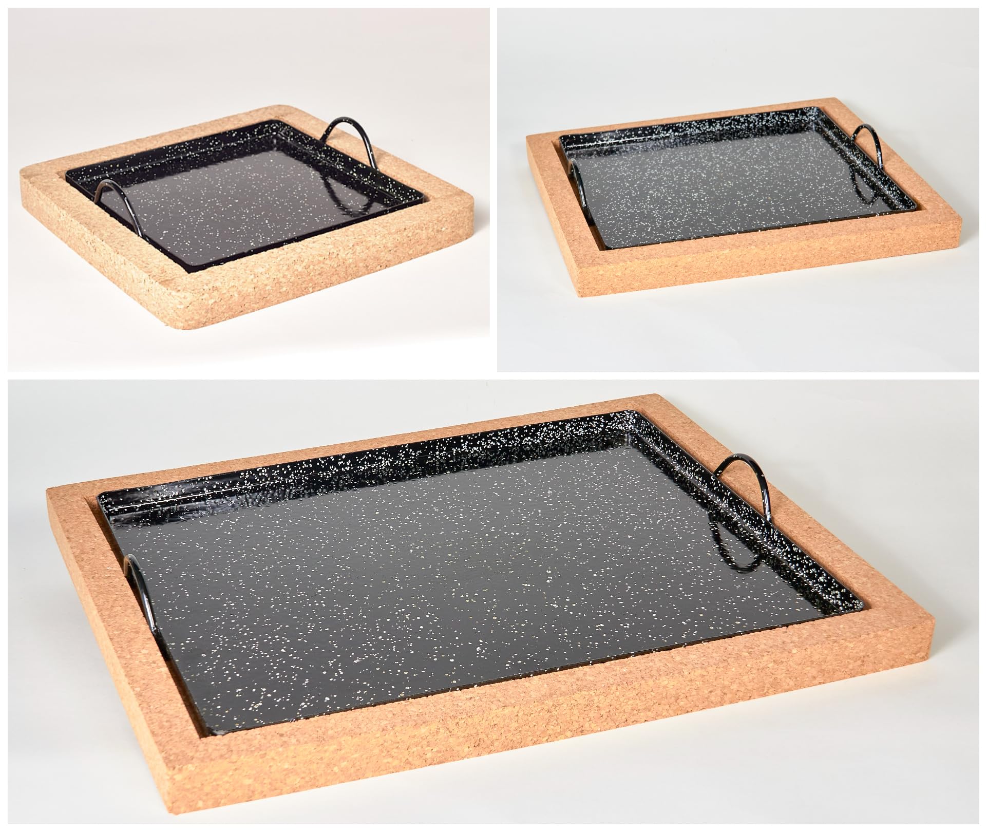 Set/3 Llauna Bandeja Esmaltada Cargols Arroz Horno Plancha Base Corcho Extraíble Ignífugo Evite Quemaduras 22x22//26x30//42x32cm