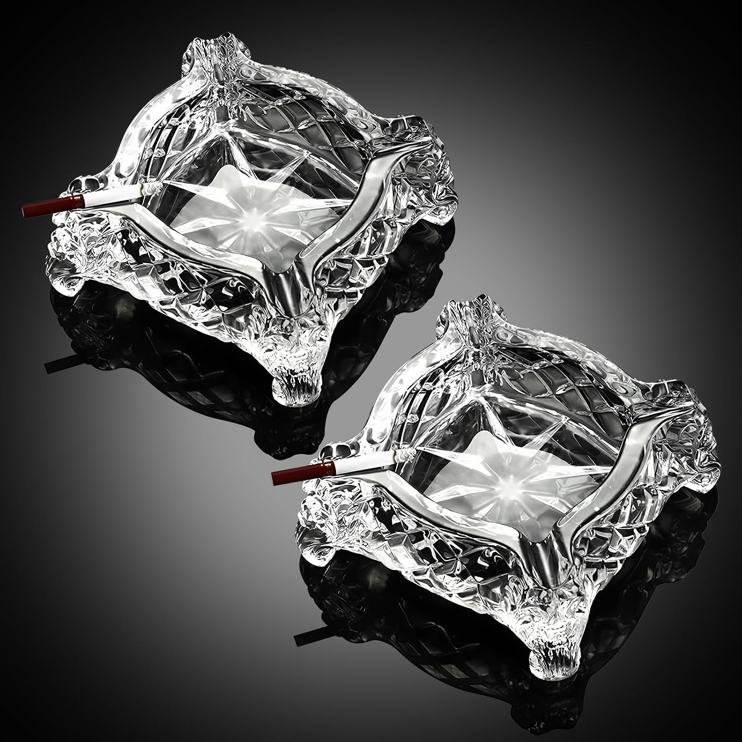 2 Pack Ashtrays, Large Glass Ashtray for Cigarette, Cigar Ash Tray for Indoor Outdoor Use or Home Office Decoration