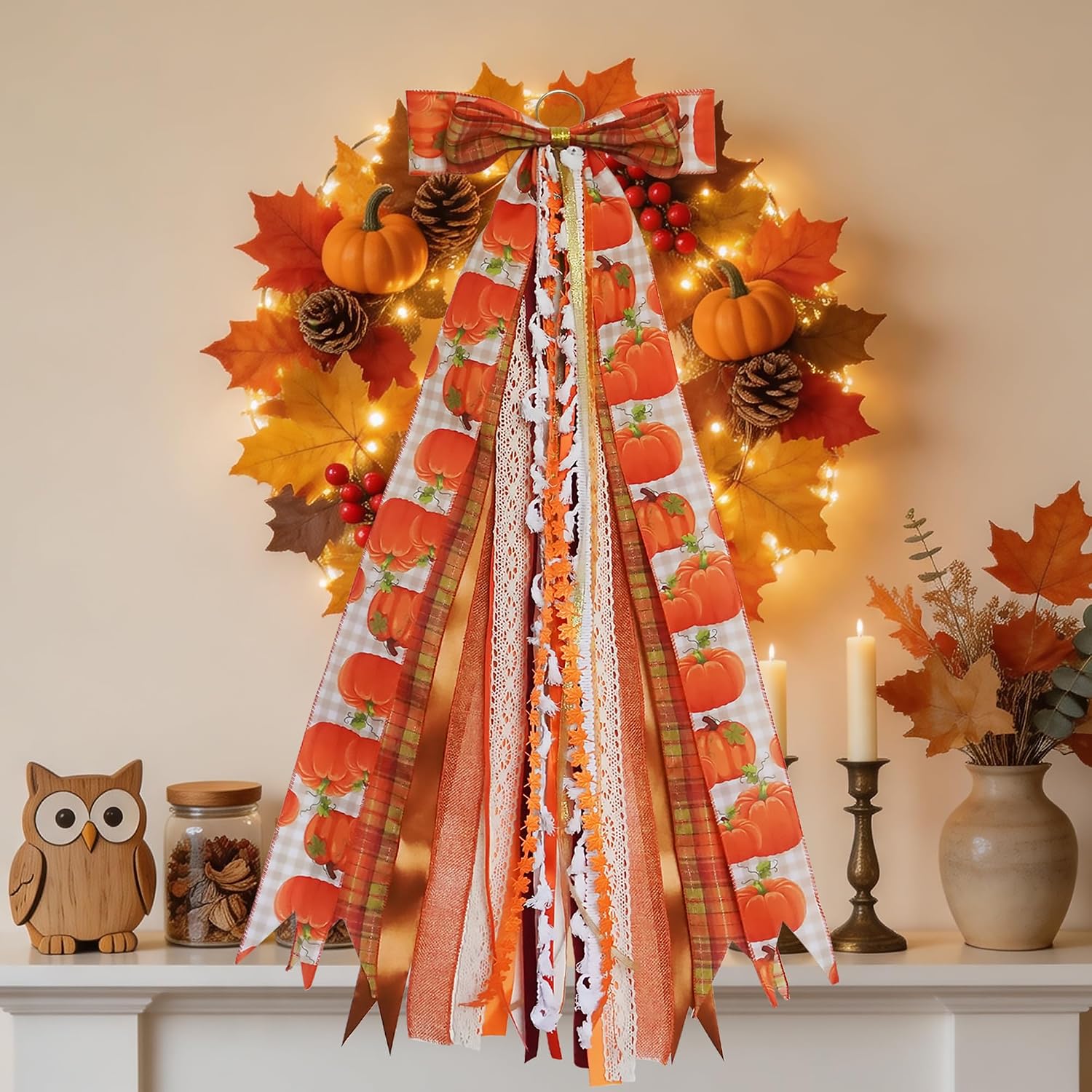 Fall Wreath Sash Clip-On Bows for Thanksgiving Front Door Decor | Fall Wreath Sash Clip-On Bows for Thanksgiving Front Door Decor