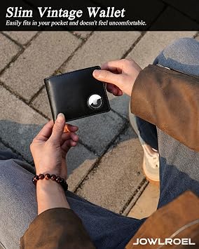 AirTag Wallet - Top Grain Leather Bifold Mens Wallet with AirTag Holder, RFID Blocking Wallet for Men with 2 ID Window 12 Card Holders and Gift Box - Black