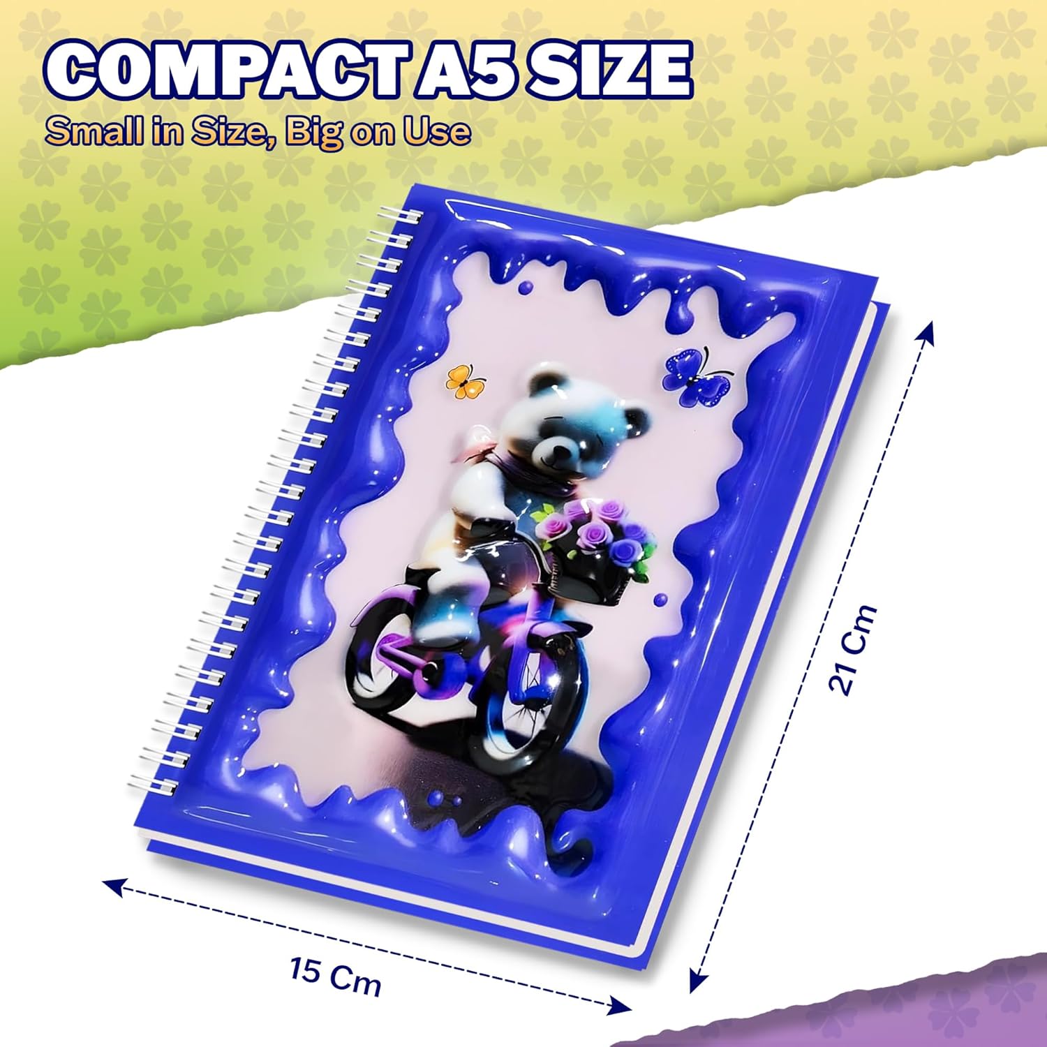 A5 3D Glossy Cover Spiral Notebook – Cute Hardcover Notebooks with 160 Pages/80 Sheets of Each – Kids School Notebooks for Girls & Boys (Pack of 4 (Teddy, Moon, Sun, Cat))