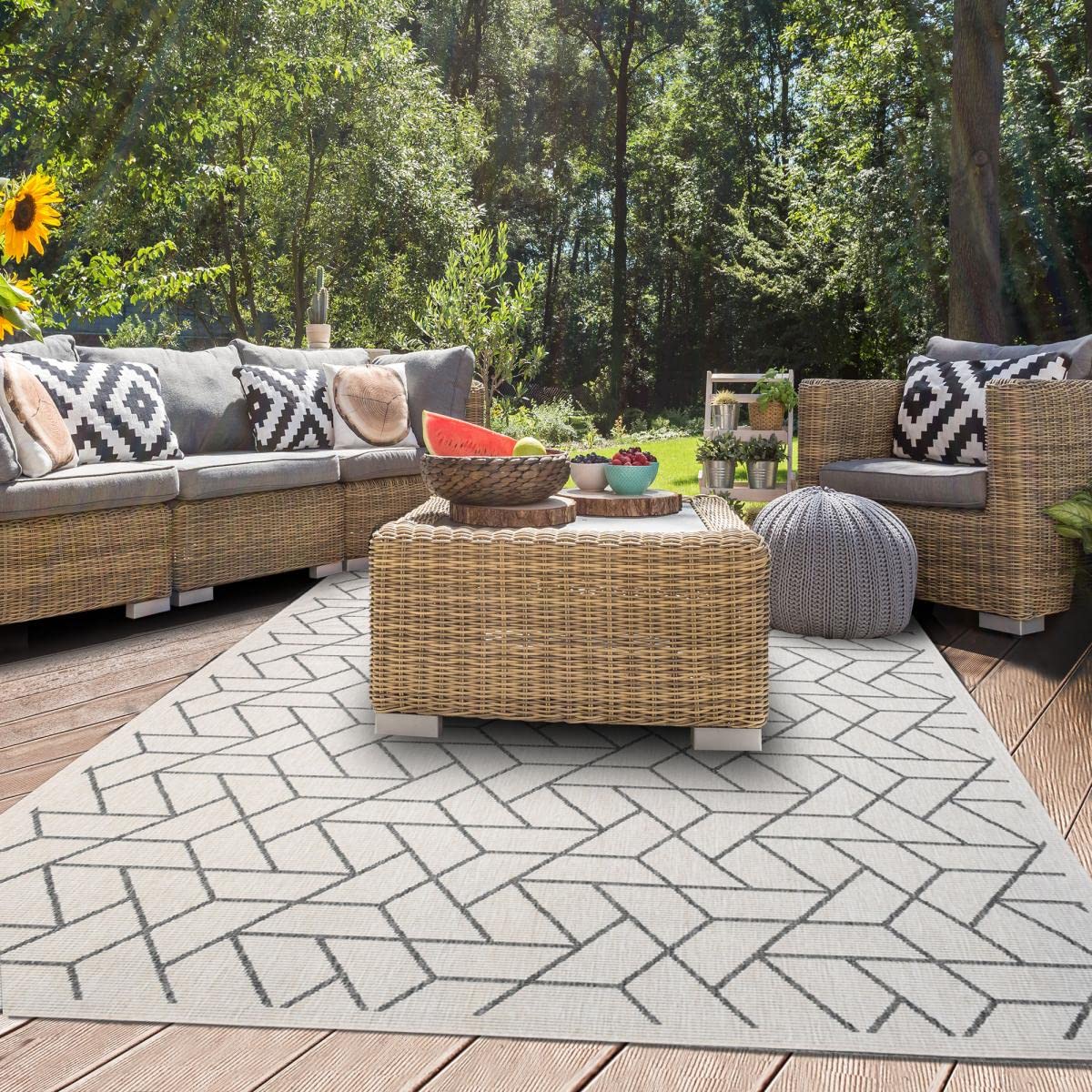 AF BRIKA Outdoor Rug 160 x 230 cm Rectangular Reversible Silver Patio Garden Suitable for Underfloor Heating