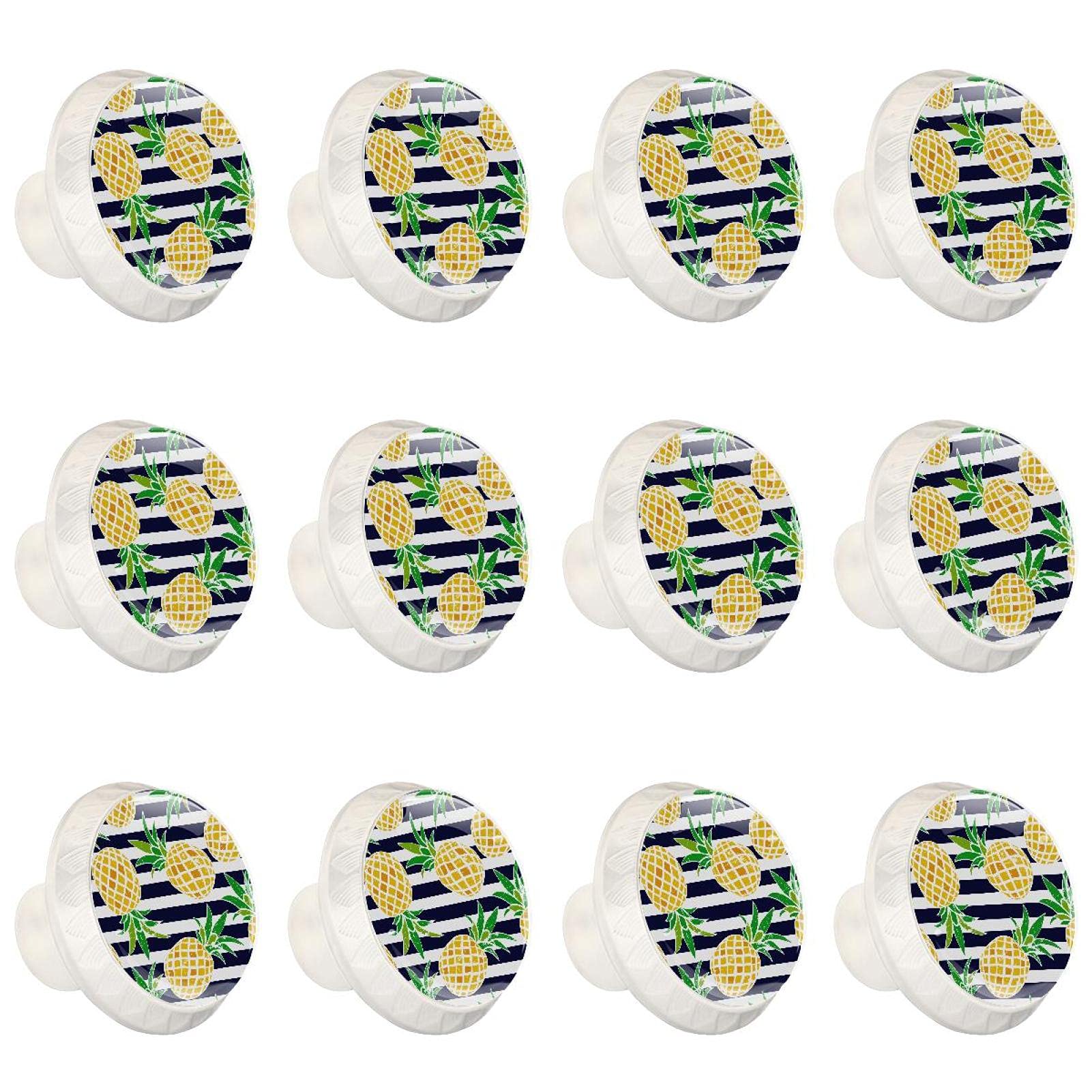Boutons d'armoires de cuisine ronds à motif rayures de fruits bleu marine lot de 12 pièces