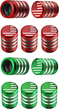 5 Pack Red + 5 Pack Green American Flag Tire Valve Stem Caps Tire Air Cap Metal with Plastic Liner Corrosion Resistant Leak-Proof