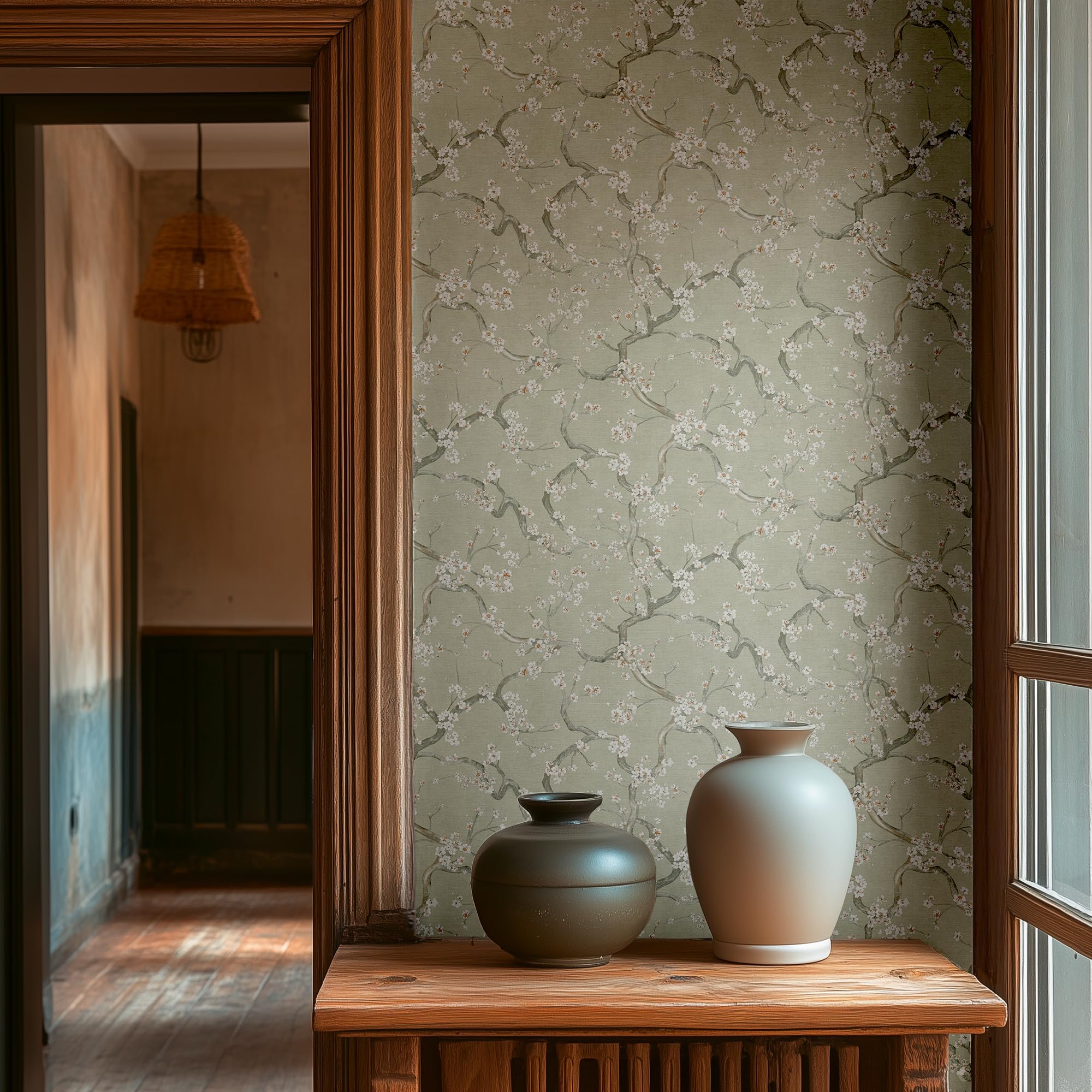 Livingwalls carta de parati TNT con effetto metallico in verde, bianco, grigio, metallico – carta de parati floreale 10,05 x 0,53 m – 781991
