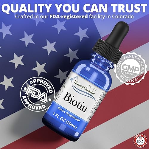 Miniatura 8 de Gotas líquidas de biotina fabricadas en Estados Unidos, ideal para cabello, piel, uñas, 500% DV por porción, 36 porciones por recipiente, ideal para