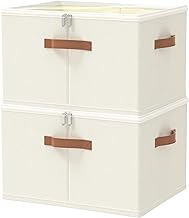 OUTBROS Storage Boxes with Lid, Fabric Organizer Basket, Clothes Closet Caixas, Foldable Storage Container, 50 x 40 x 30 cm, Beige, 2 Pieces