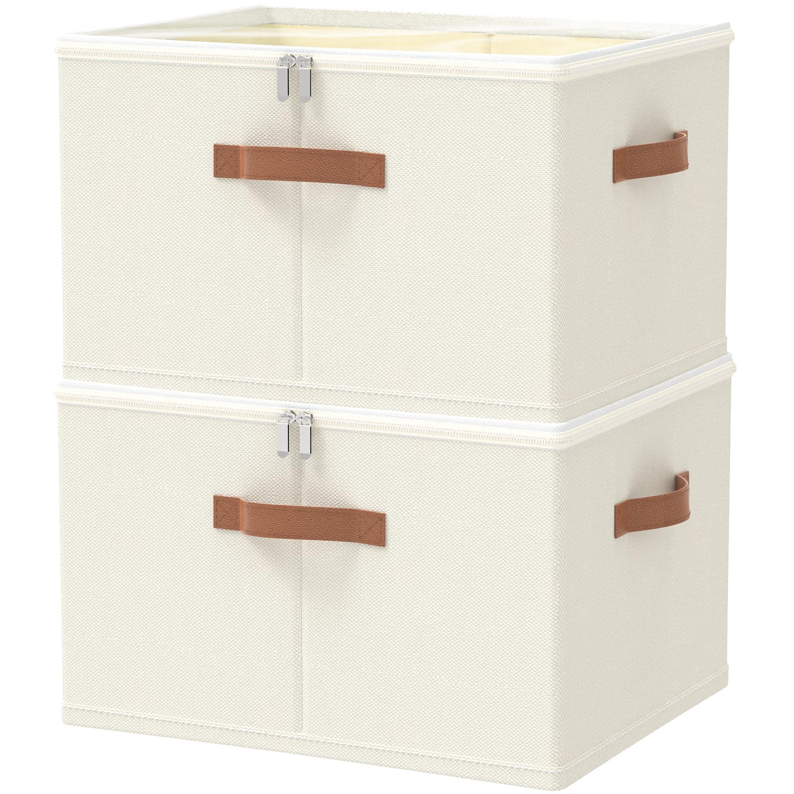 OUTBROS 2 Set Scatole Portaoggetti, Scatole Pieghevole, 50x40x30 cm, Beige | Scatole armadio in tessuto con coperchio per vestiti, Cassettiera per armadio interno con maniglie