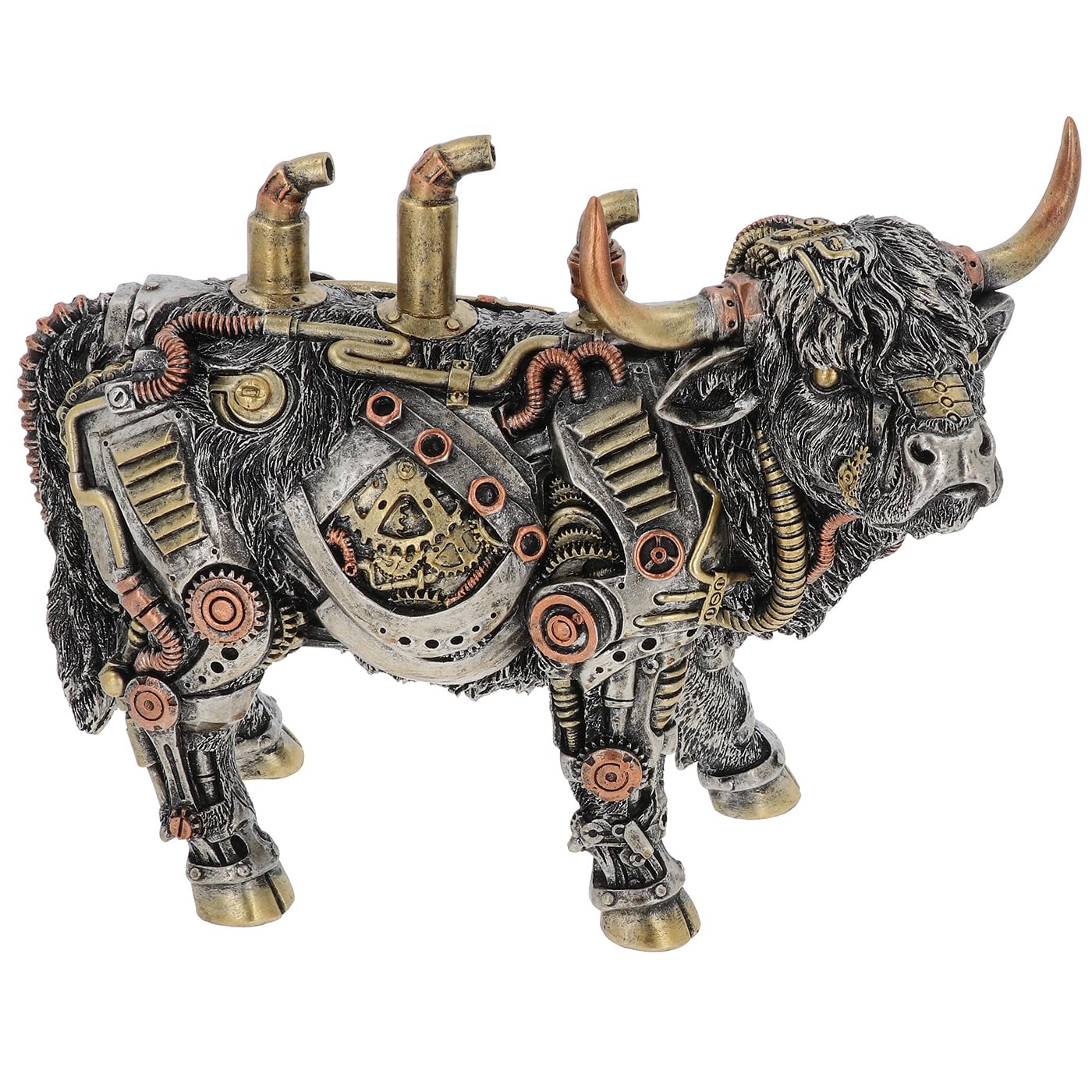 Shudehill Giftware Multicolor Steampunk Highland Cow Garden Ornament, Mechanical Industrial Style Decorative Statue, Metal And Resin Construction, Outdoor Home Decor