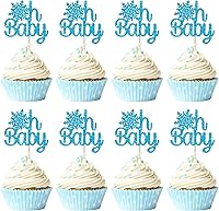 Vista 20 de Gyufise 24 adornos plateados para cupcakes con purpurina azul y plateado para tartas de Miss to Mrs para decoración de tartas de invierno, bodas