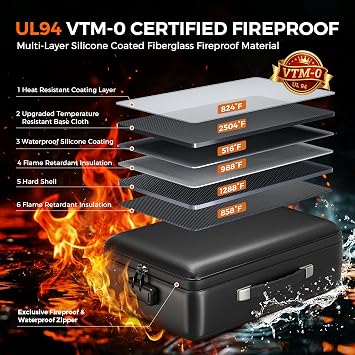 Grothery 5200F Fireproof Document Box with Lock, Hard Case Fire Proof Safe for Home Document Safe+2 Pack Door Draft Stopper