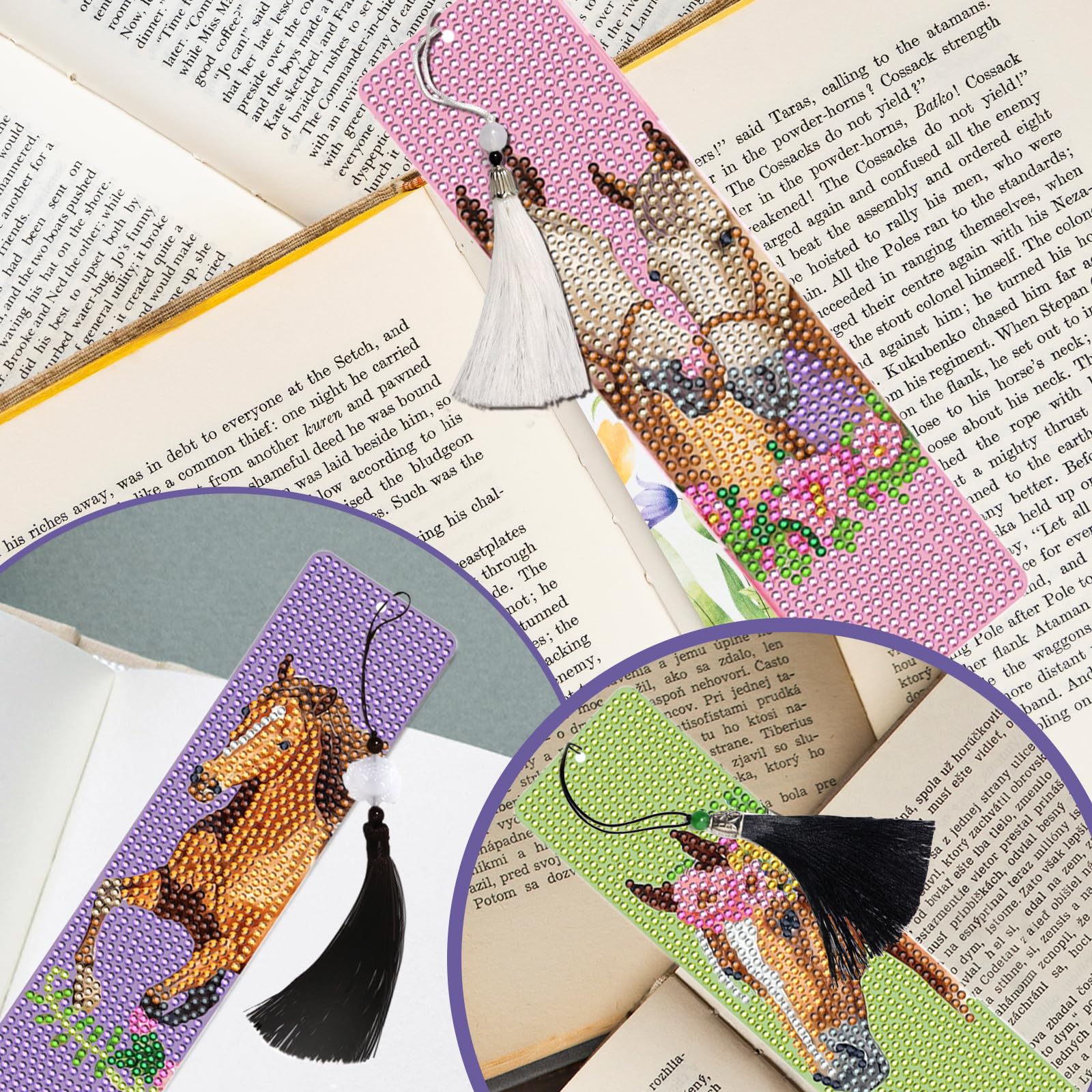 Lymshine diamond painting paarden meisjes - 6 stuks 5D diamant schilderij paarden boekenlegger, diamant boekenlegger met 6 boekenlegger hangers voor liefhebbers van diamantschilderij