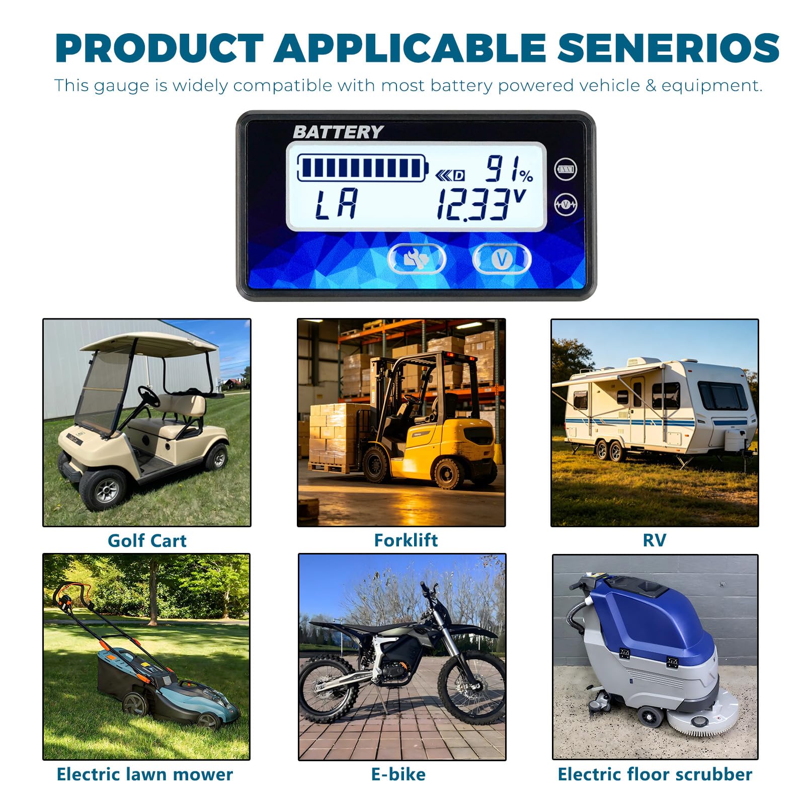 Runleader RL-BI050A Indicatore Livello Batteria, LCD Retroilluminato Bianco, DC 12V/24V/36V/48V per Piombo, LiFePO4, Litio, Golf Car, Camper, Muletto, Bici Elettrica & Generatore Solare