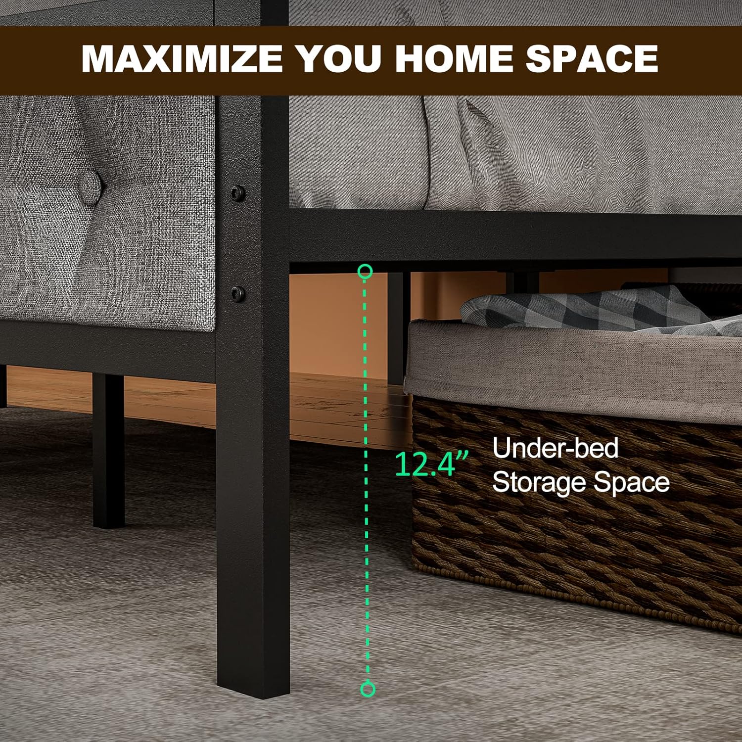 Buy IKIFLY King Size Bed Frame, Metal Platform Bed with Upholstered