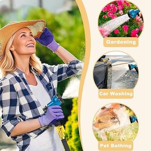 Miniatura 4 de Manguera de jardín de 50 pies, ligera, sin torceduras, a prueba de fugas, con boquilla rociadora de 10 funciones y conectores de latón de 34