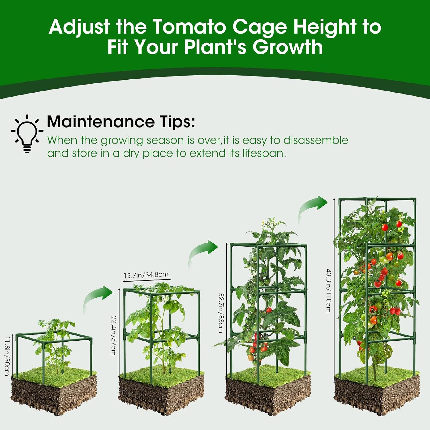 6 Pack Tomato Cages, 41.7" H Square Tomato Plant Stakes Support Cages Trellis for Garden Climbing Vegetables Flowers Fruits,Extra Bold
