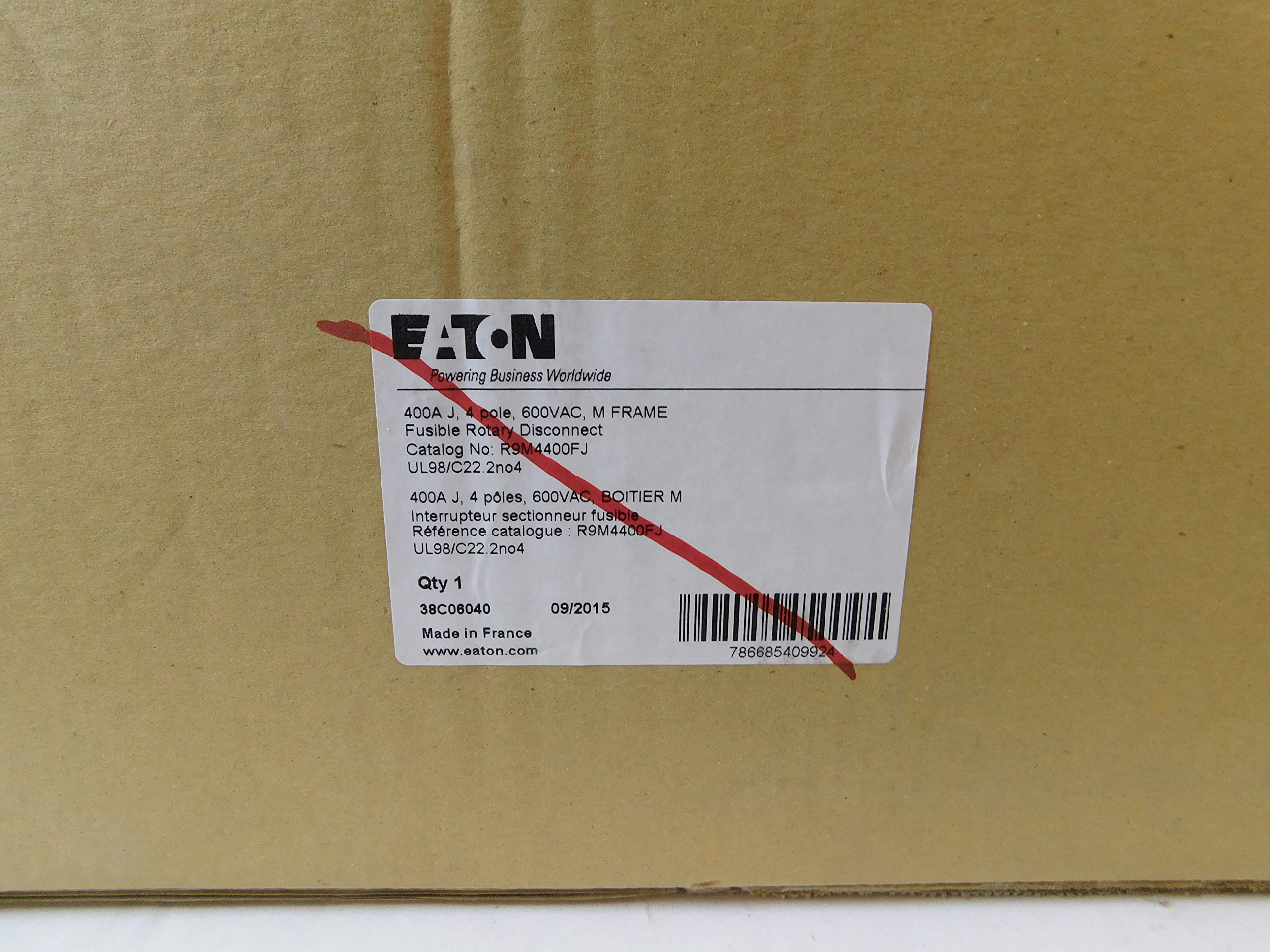 Eaton R9M4400FJ; Rotary Disconnect Switch; 400A; 4P; 600VAC