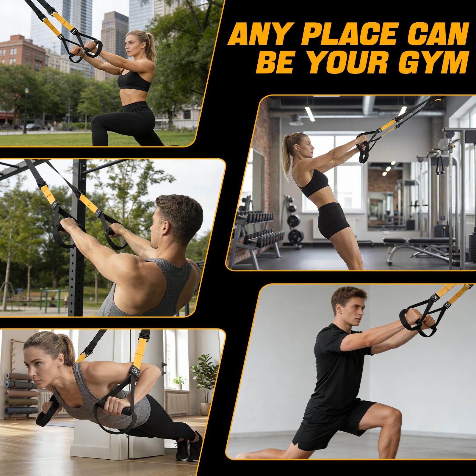 Sangles de Suspension Kit d'entraînement, Sangle Musculation,Sangles Trainer, Ensemble d'Entraînement Avec Ancrage de Porte Réglable pour Exercice Complet du Corps, capacité de charge de 400 kg
