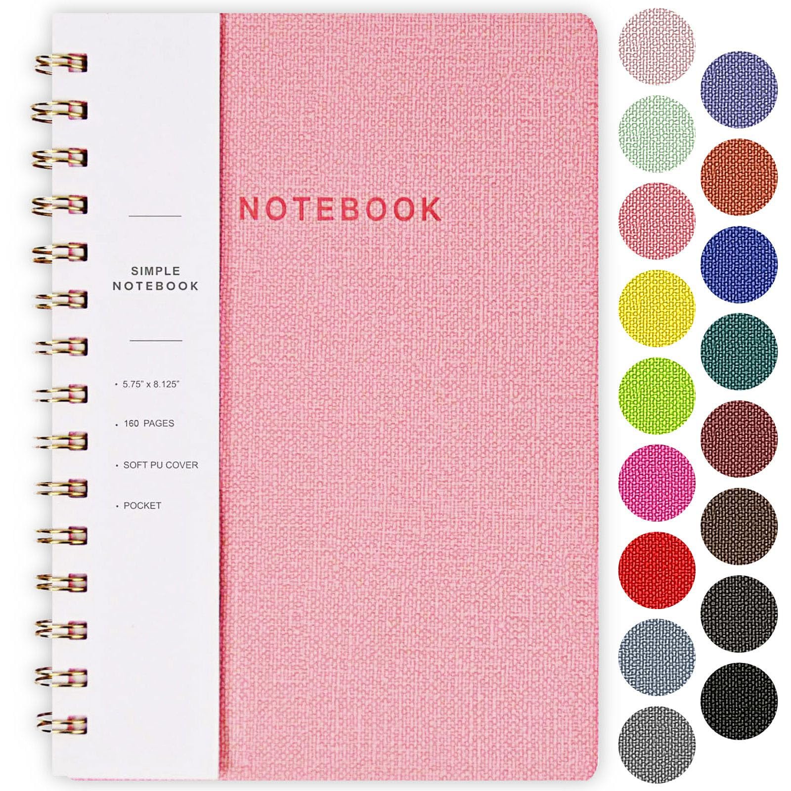 Oneirom Spiral Notebook, Pink Notebook-6.1x8.2 Inch College Ruled Journal with Inner Pockets and 160 Pages, PU Leather Cover Business Journal,