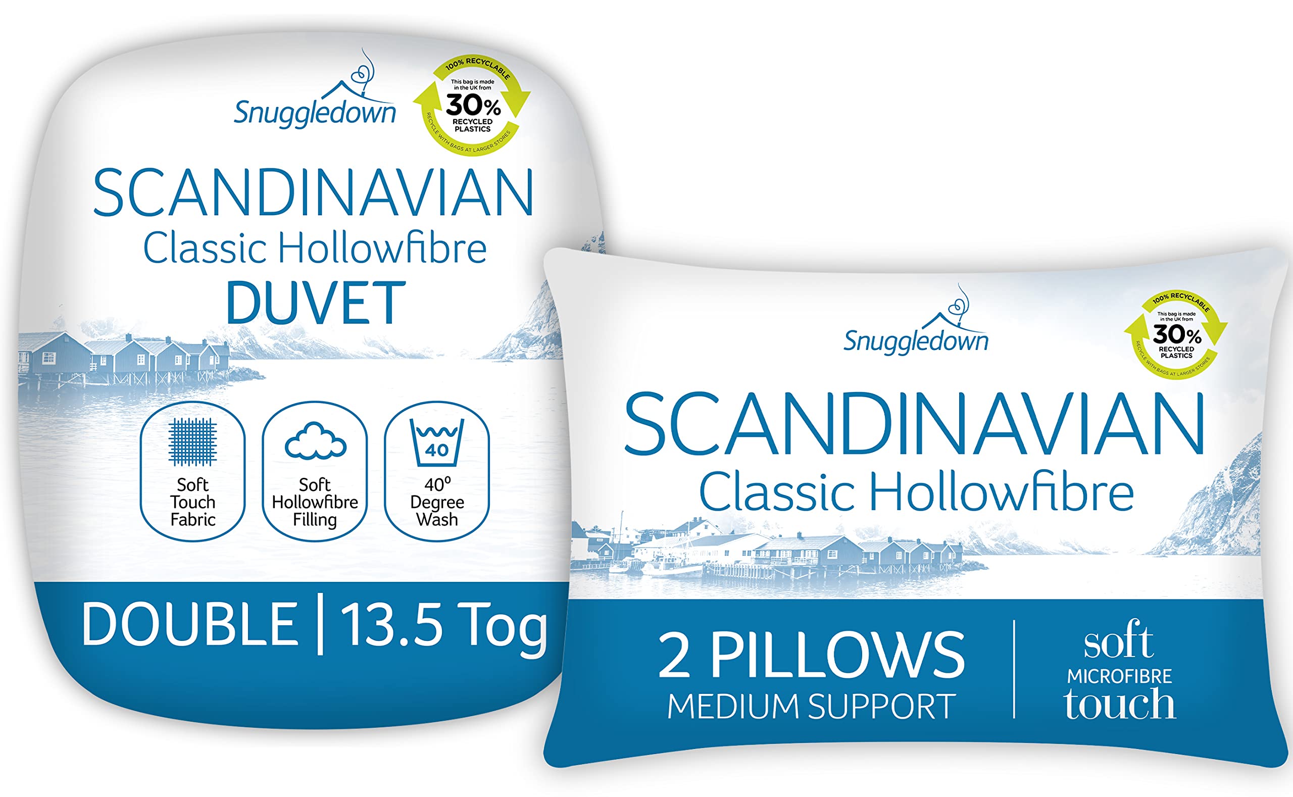 Snuggledown White Scandinavian Hollowfibre 13.5 Tog Winter Duvet With 2 Pillows In | Size: Double