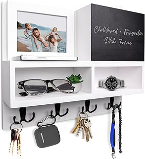 Spacelog Key and Mail Holder for Wall with Chalkboard – Magnetic Picture...