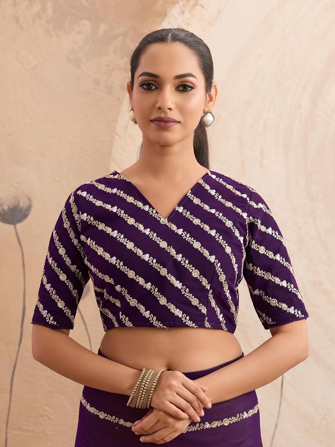 Saree for Women Georgette Floral - stripes design sequin Embroidery work Saree with Blouse Piece