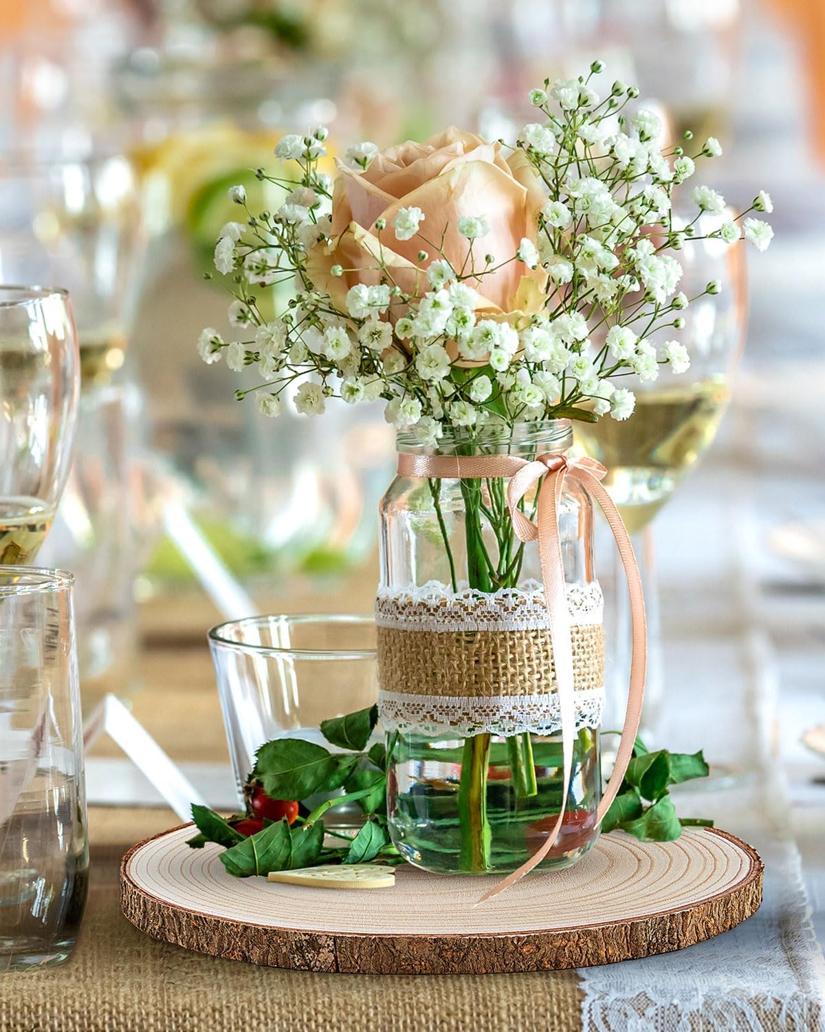 Set of (10) 9-10 Inches Wood Slices, Wood Centerpieces for Tables, Wood Slices for Centerpieces, Unfinished Wood Rounds for Rustic Wedding, Baby Shower, Party, Natural Paulownia Slabs - Image 2