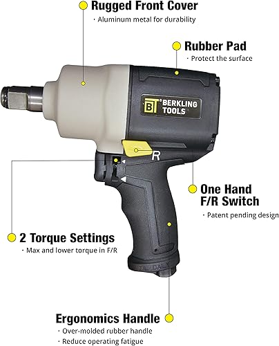 Miniatura 4 de 2463T Llave de impacto neumática de 1/2 pulgada de alta resistencia, alimentada por aire, martillo doble, mango compuesto