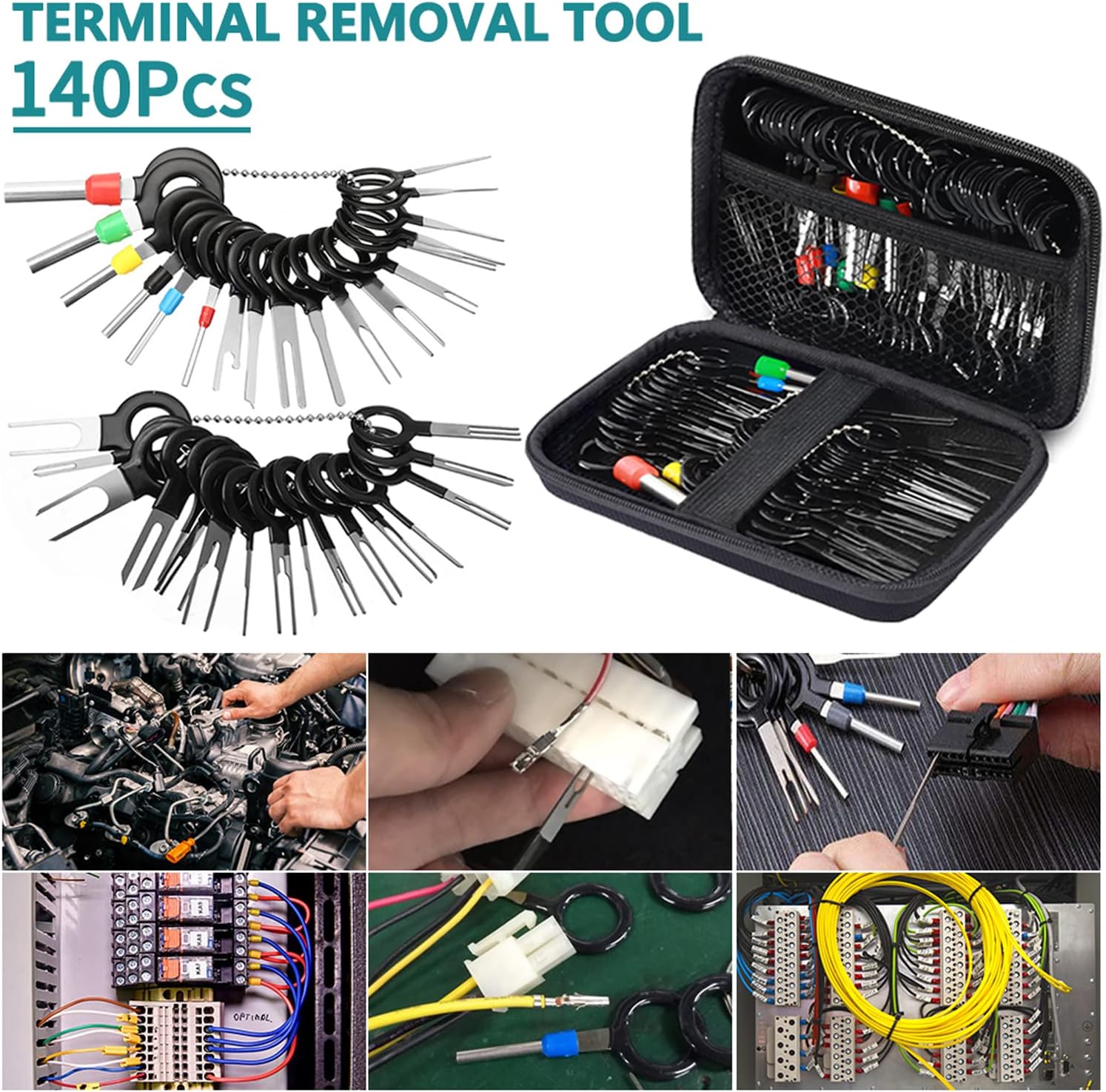 Terminal Removal Tool Kit,140 Pcs pin Terminal Extractor Kit for Car,Wire Connector Pin Release Key Extractor Tools Set for Most Connector Terminal with a Protective Bag