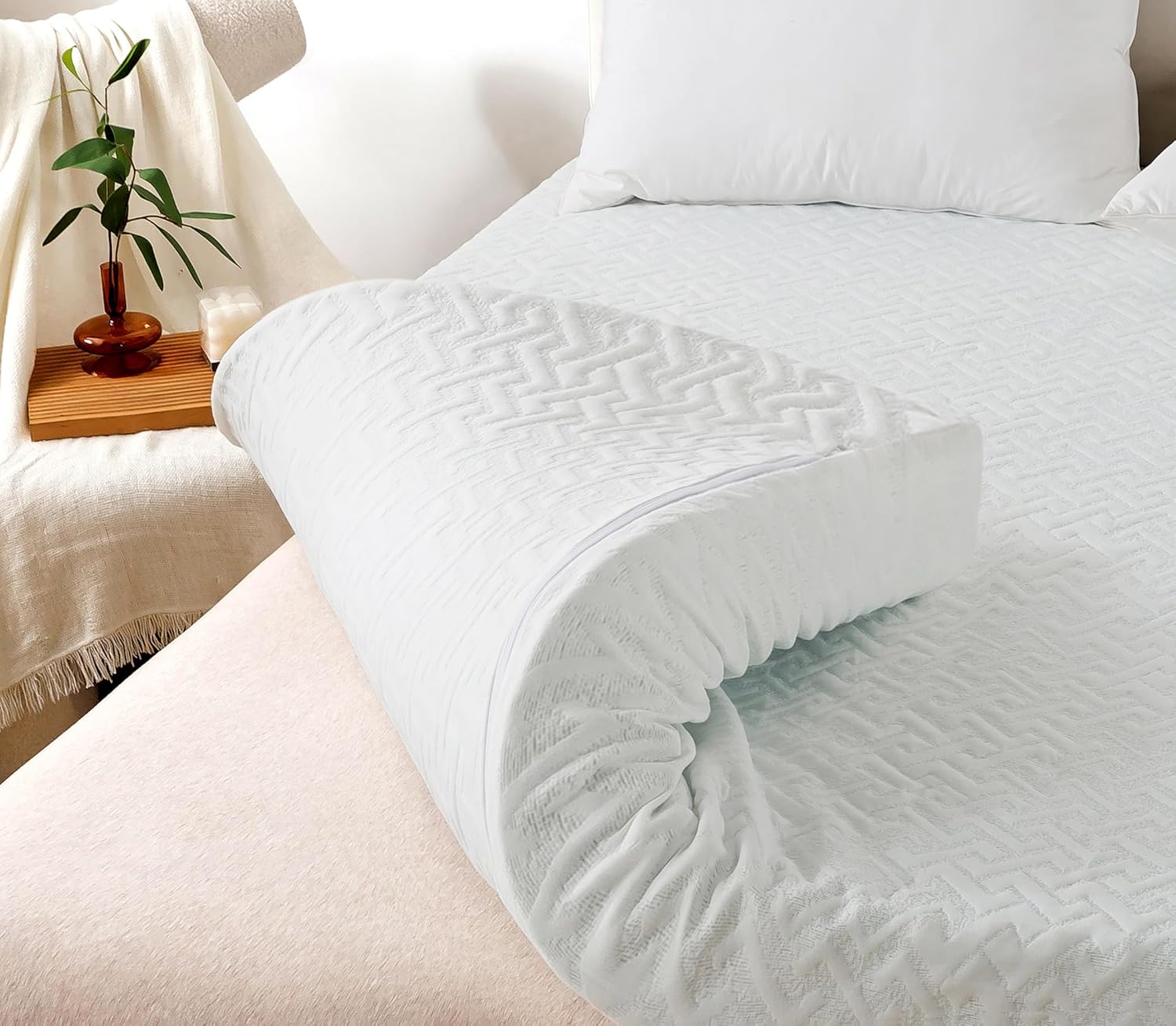 WhatsBedding 3 Inch Mattress Topper, Egg Crate Twin Mattress Topper Fiber Cover Twin Memory Foam Filled Soft with Removable Washable Cover (75x39x3 Inch)