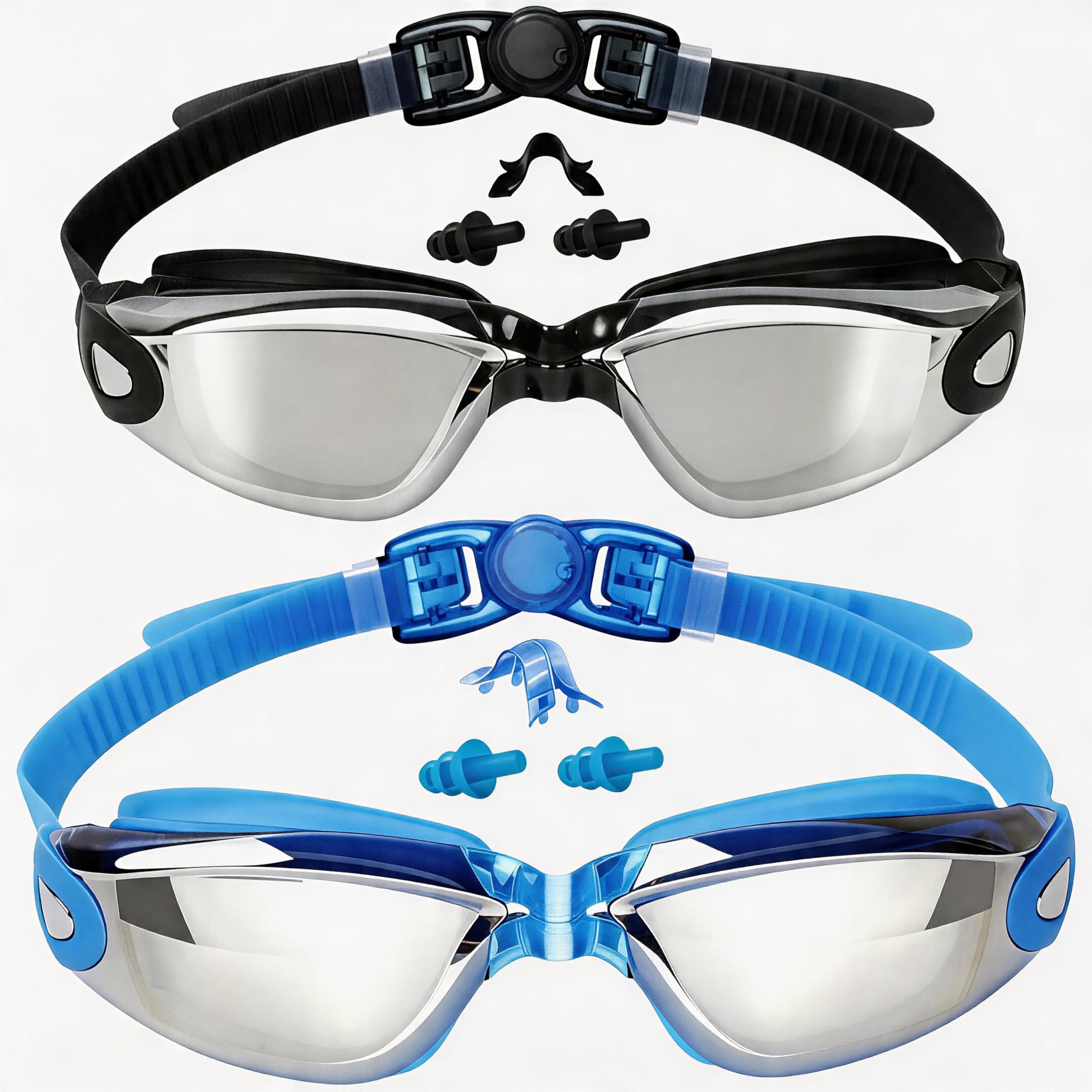 Photo 1 of EverSport Kids Swim Goggles, Pack of 2 Swimming Goggles for Children Teens, Anti-Fog Anti-UV Youth Swim Glasses Leak Proof for Age4-16, Mirrored Blue & Black, Portable