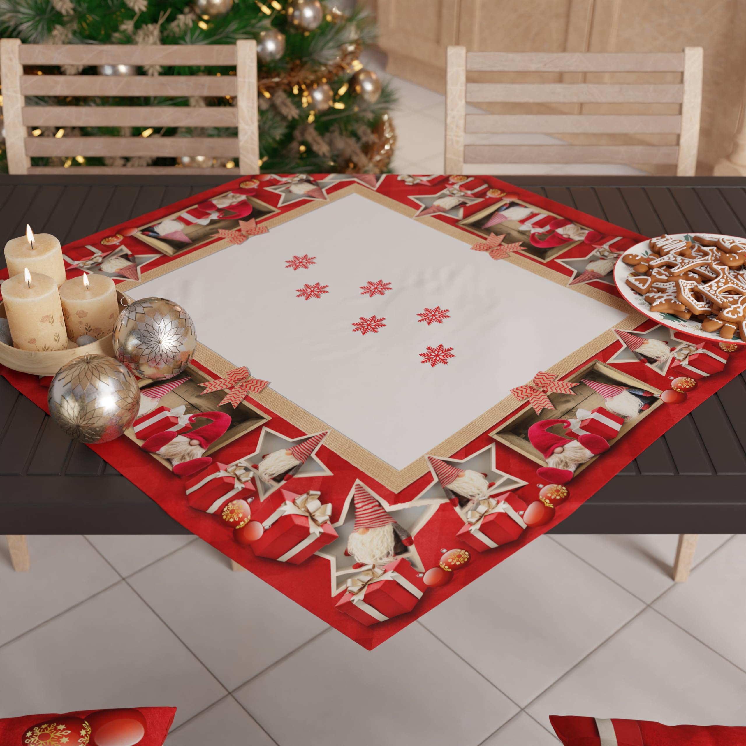 PETTI Artigiani Italiani - Christmas Centerpiece, Christmas Kitchen Table Centerpiece, 90x90 cm Centerpiece Runner, Elf Centerpiece, 100% Made in Italy