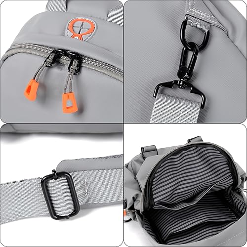 Miniatura 4 de Pequeña mochila cruzada negra para hombre, mochila casual para senderismo, bolsa de hombro en el pecho, Gris, Mochilas Daypack