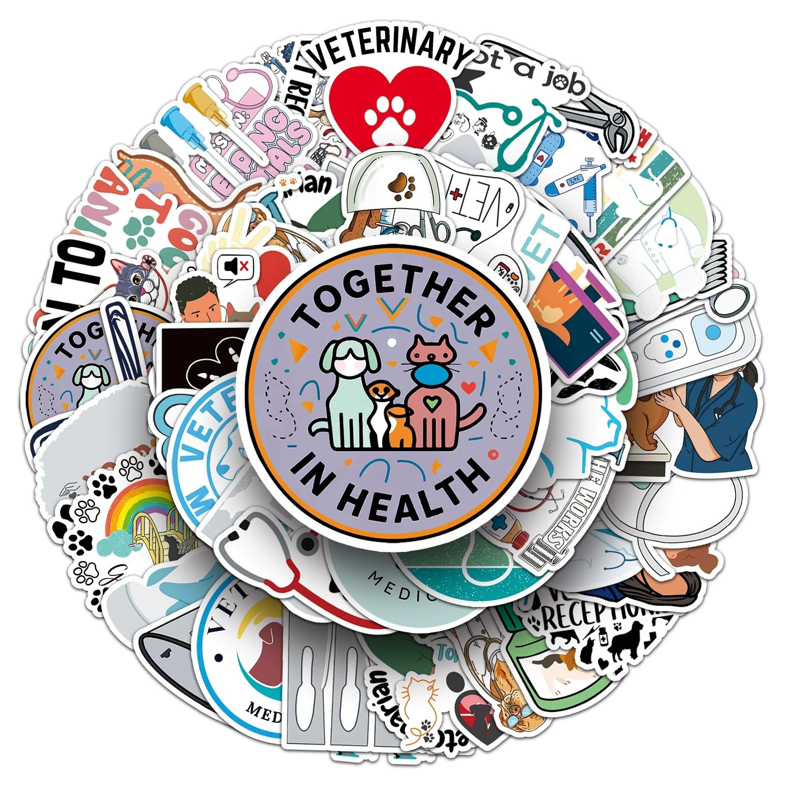50 Pcs Veterinarian Stickers for Kids Teens Adults Boys Girls Gift,Veterinarian Stickers Pack for Laptop,Skateboard,Luggage,Car,Bike, Cup,Computer,Water Bottle Decor,Vinyl Waterproof Stickers โ image 1